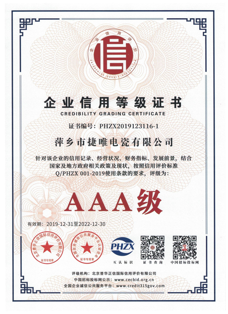 Enterprise credit rating certificate